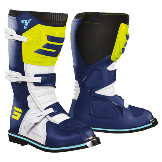 Bottes cross enfant Shot Race 2 - Bleu Jaune Fluo