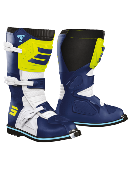 Bottes cross enfant Shot Race 2 - Bleu Jaune Fluo