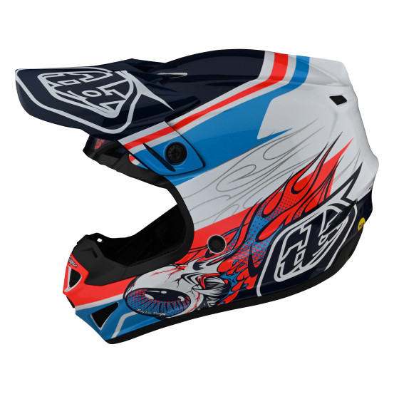 Casque cross Troy Lee Designs SE4 Polyacrylite Skooly - Bleu Orange