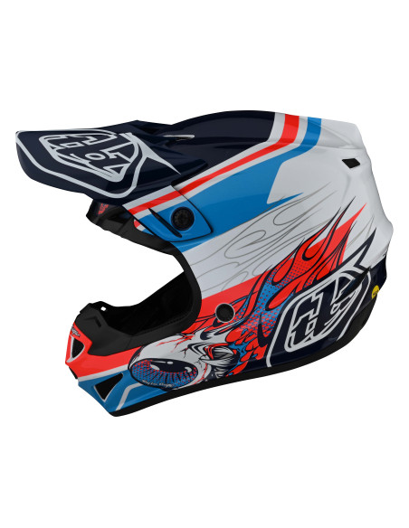 Casque cross Troy Lee Designs SE4 Polyacrylite Skooly - Bleu Orange