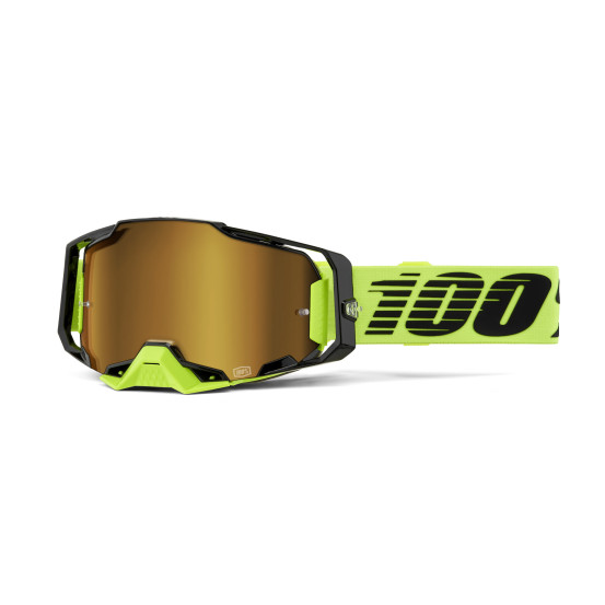 Masque cross 100% Armega Jaune Fluo - Ecran Iridium Or