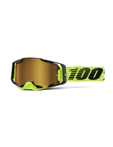 Masque cross 100% Armega Jaune Fluo - Ecran Iridium Or