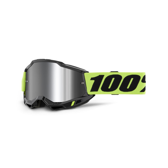 Masque cross 100% Accuri 2 Jaune Fluo - Ecran Iridium Argent