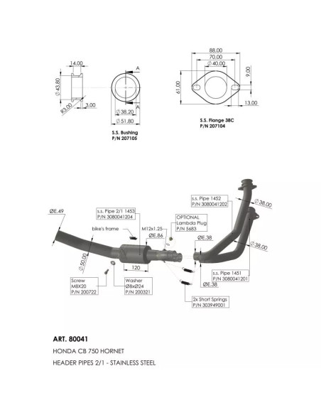 Collecteur d'échappement LEOVINCE HONDA HORNET 750 2023 Inox