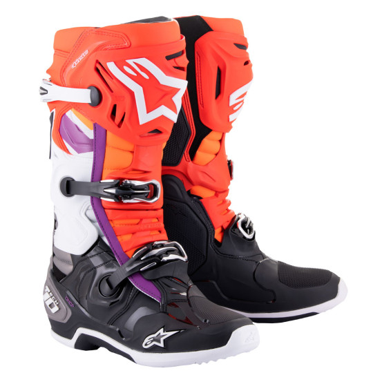 Bottes cross Alpinestars Tech 10 - Noir Rouge Fluo Orange Fluo Blanc