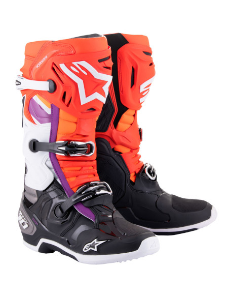 Bottes cross Alpinestars Tech 10 - Noir Rouge Fluo Orange Fluo Blanc