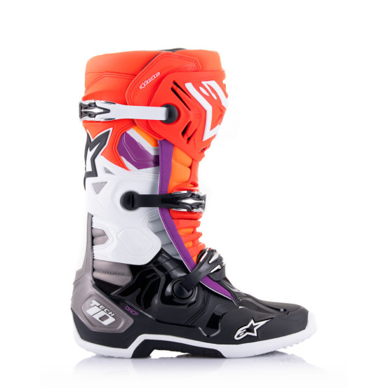 Bottes cross Alpinestars Tech 10 - Noir Rouge Fluo Orange Fluo Blanc