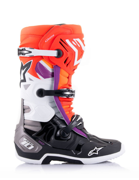 Bottes cross Alpinestars Tech 10 - Noir Rouge Fluo Orange Fluo Blanc