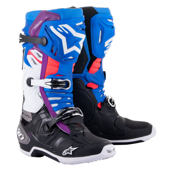 Bottes cross Alpinestars Tech 10 Supervented - Noir Enamel Bleu Violet Blanc