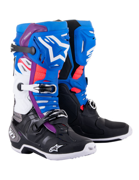 Bottes cross Alpinestars Tech 10 Supervented - Noir Enamel Bleu Violet Blanc