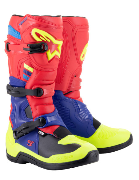 Bottes cross Alpinestars Tech 3 - Rouge Bleu Jaune Fluo