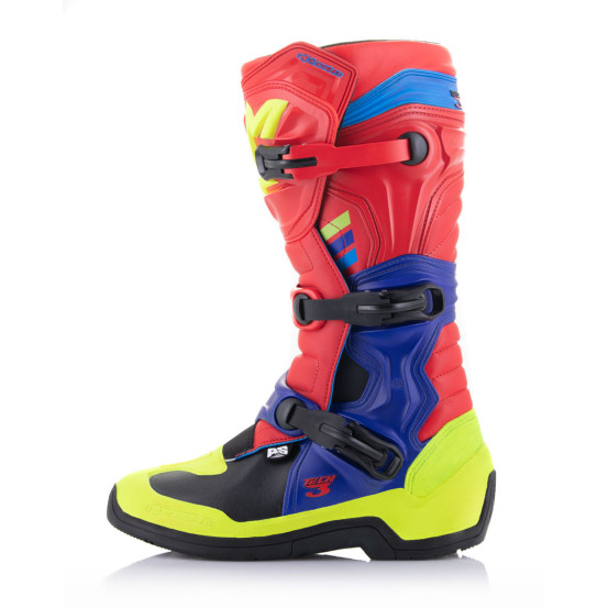 Bottes cross Alpinestars Tech 3 - Rouge Bleu Jaune Fluo
