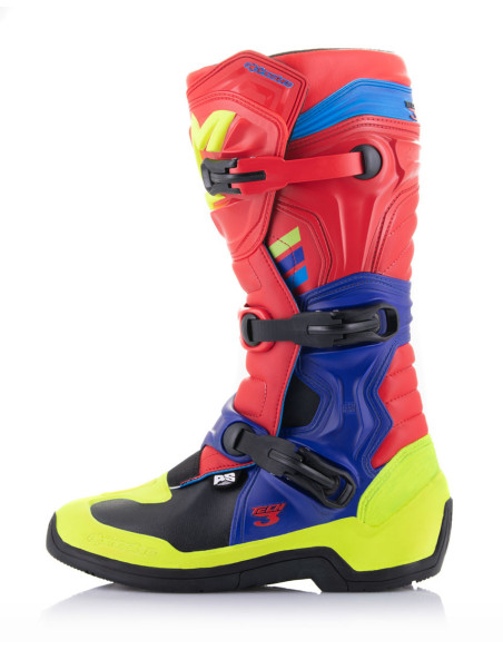 Bottes cross Alpinestars Tech 3 - Rouge Bleu Jaune Fluo