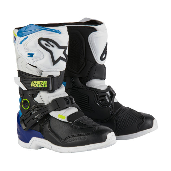 Bottes enfant cross Alpinestars Tech 3S - Enamel Blanc Noir Bleu (du 28 au 33)