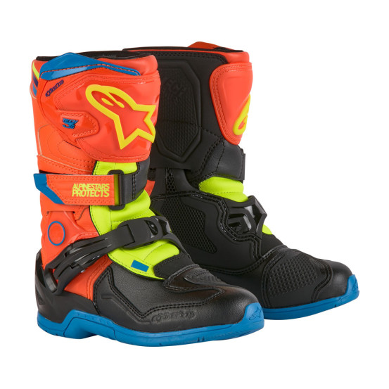 Bottes enfant cross Alpinestars Tech 3S - Orange Fluo Enamel Bleu (du 28 au 33)