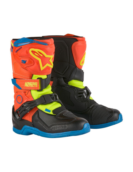 Bottes enfant cross Alpinestars Tech 3S - Orange Fluo Enamel Bleu (du 28 au 33)