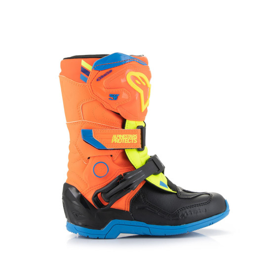 Bottes enfant cross Alpinestars Tech 3S - Orange Fluo Enamel Bleu (du 28 au 33)