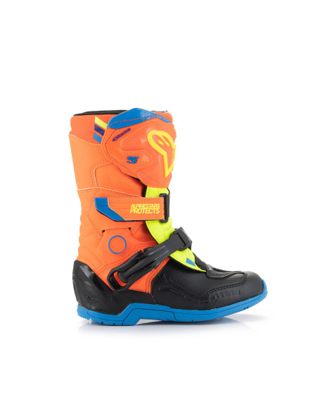 Bottes enfant cross Alpinestars Tech 3S - Orange Fluo Enamel Bleu (du 28 au 33)