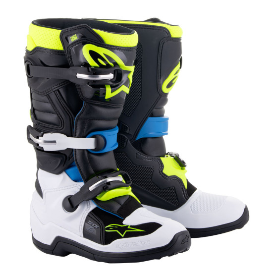 Bottes cross enfant Alpinestars Tech 7S - Noir Bleu Jaune Fluo