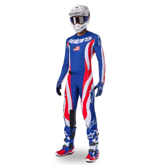 Pantalon cross Alpinestars 2024 Techstar Édition limitée Union Red Bud - Rouge Bleu Blanc
