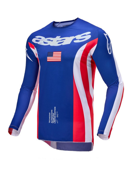 Maillot cross Alpinestars 2024 Techstar Édition limitée Union Red Bud - Rouge Bleu Blanc