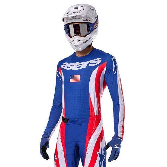 Maillot cross Alpinestars 2024 Techstar Édition limitée Union Red Bud - Rouge Bleu Blanc