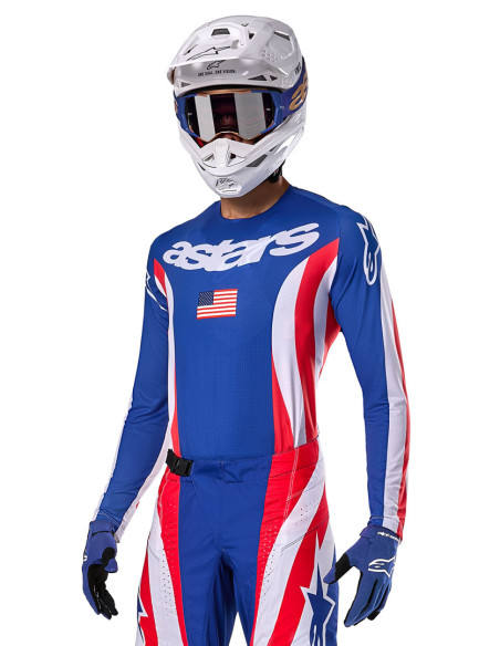 Maillot cross Alpinestars 2024 Techstar Édition limitée Union Red Bud - Rouge Bleu Blanc
