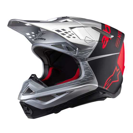 Casque cross Alpinestars S-M10 Supertech Flood - Argent Noir Orange Fluo M&G