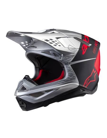 Casque cross Alpinestars S-M10 Supertech Flood - Argent Noir Orange Fluo M&G