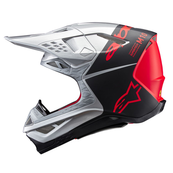 Casque cross Alpinestars S-M10 Supertech Flood - Argent Noir Orange Fluo M&G