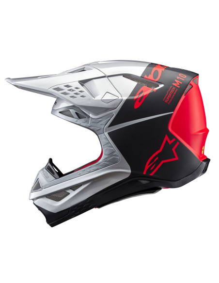 Casque cross Alpinestars S-M10 Supertech Flood - Argent Noir Orange Fluo M&G