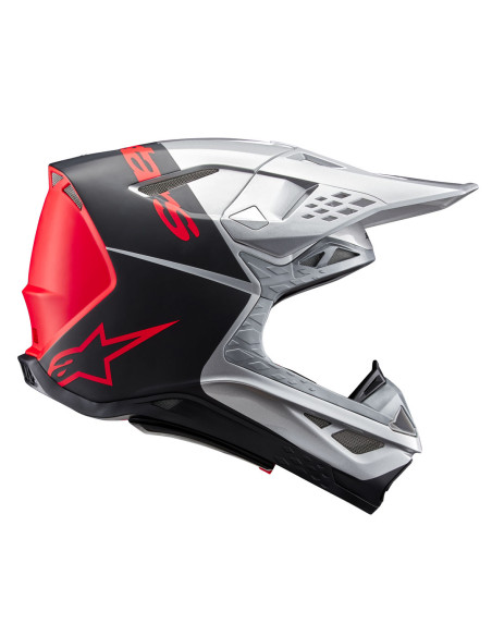 Casque cross Alpinestars S-M10 Supertech Flood - Argent Noir Orange Fluo M&G