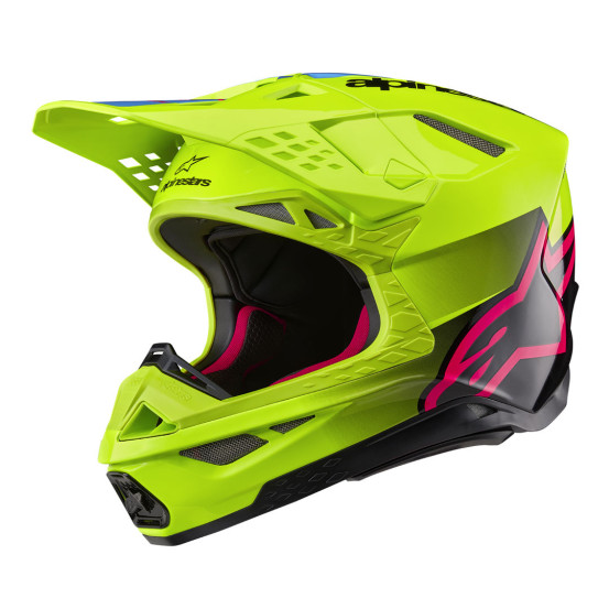 Casque cross Alpinestars S-M10 Supertech Unite - Jaune Fluo Noir Diva Rose