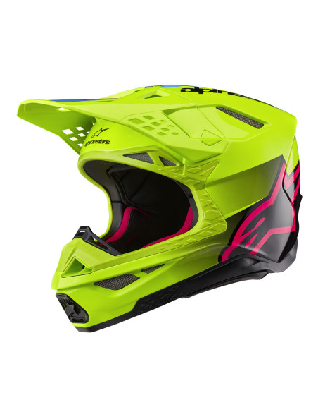 Casque cross Alpinestars S-M10 Supertech Unite - Jaune Fluo Noir Diva Rose