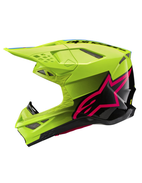 Casque cross Alpinestars S-M10 Supertech Unite - Jaune Fluo Noir Diva Rose