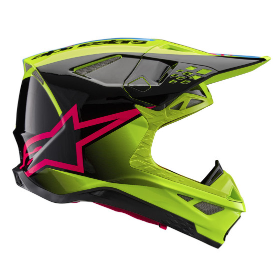Casque cross Alpinestars S-M10 Supertech Unite - Jaune Fluo Noir Diva Rose