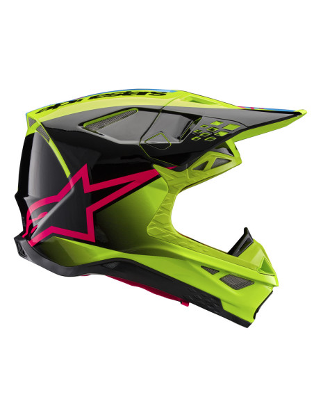 Casque cross Alpinestars S-M10 Supertech Unite - Jaune Fluo Noir Diva Rose