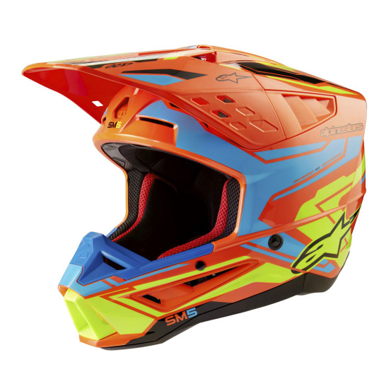 Casque cross Alpinestars S-M5 Action 2 - Orange Cyan Jaune Fluo