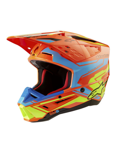 Casque cross Alpinestars S-M5 Action 2 - Orange Cyan Jaune Fluo