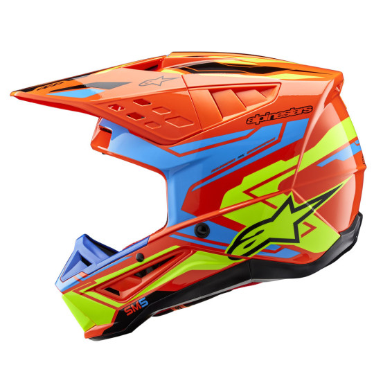 Casque cross Alpinestars S-M5 Action 2 - Orange Cyan Jaune Fluo