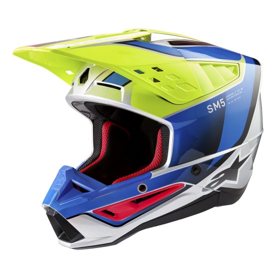 Casque cross Alpinestars S-M5 Sail - Jaune Fluo Enamel Bleu Argent