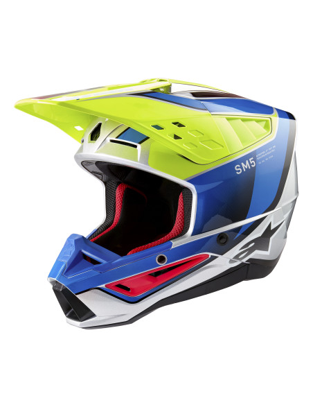 Casque cross Alpinestars S-M5 Sail - Jaune Fluo Enamel Bleu Argent