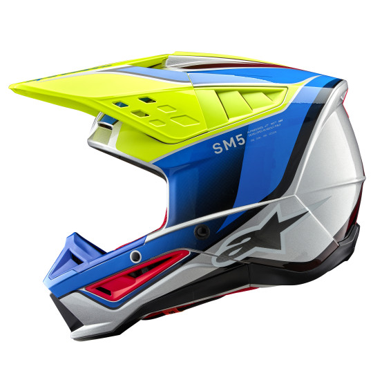 Casque cross Alpinestars S-M5 Sail - Jaune Fluo Enamel Bleu Argent