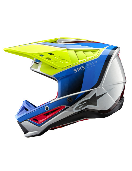 Casque cross Alpinestars S-M5 Sail - Jaune Fluo Enamel Bleu Argent