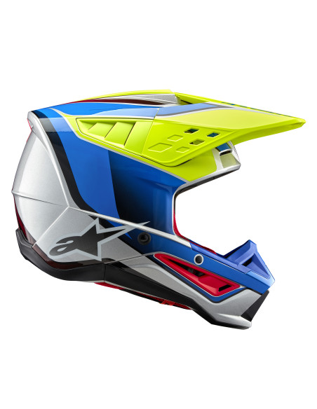 Casque cross Alpinestars S-M5 Sail - Jaune Fluo Enamel Bleu Argent