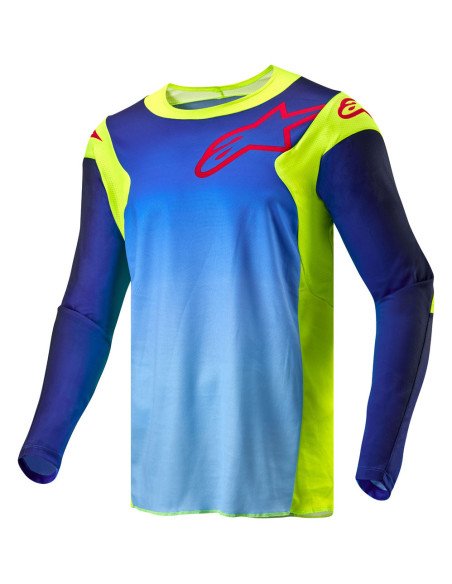 Maillot cross Alpinestars 2024 Racer Hoen - Jaune Fluo Bleu Marine