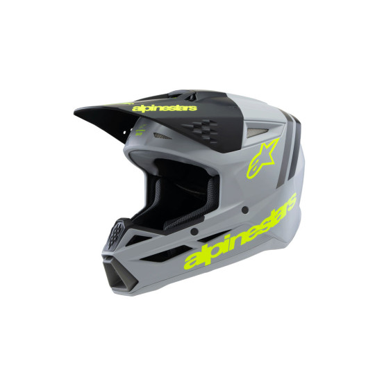 Casque cross enfant Alpinestars S-M3 Radium - Gris Noir Jaune Fluo Mat