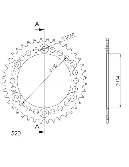 Couronne Alu Supersprox Anti Boue Pas 520 Noir AB618X