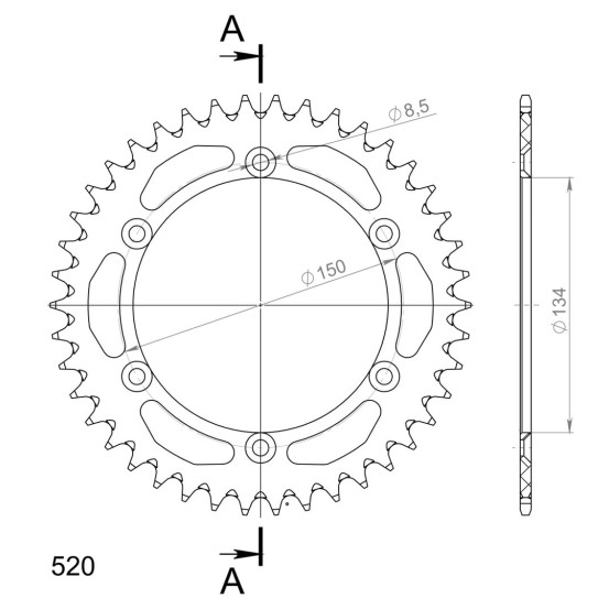 Couronne Alu Supersprox Anti Boue Pas 520 Noir AH206X