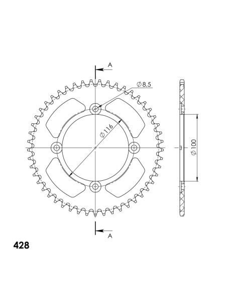 Couronne Alu Supersprox Anti Boue Pas 428 Noir AH105X